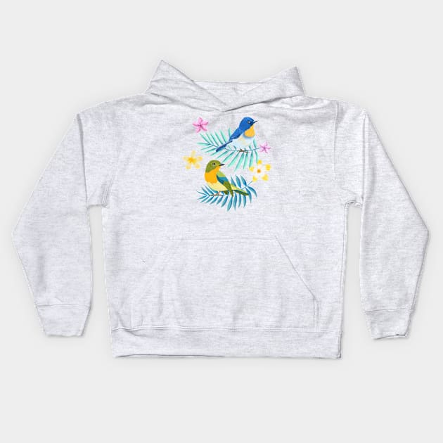 Tropical vibes and birds Kids Hoodie by CalliLetters